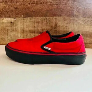 Vans Customized Slip Ons With Smokinhot Vapors Written On The Back Of The Shoes